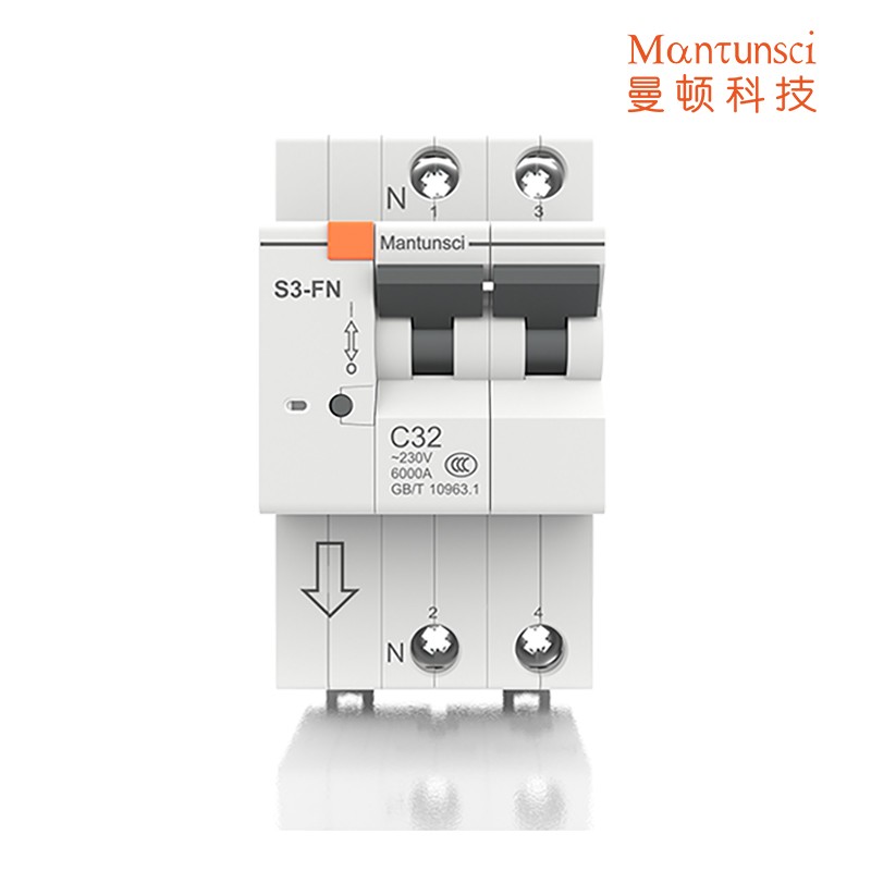 Mantunsci曼顿 S3-2P FNC32/63/80数字微断  空气开关带漏电检测不带漏保 S3-FNC32